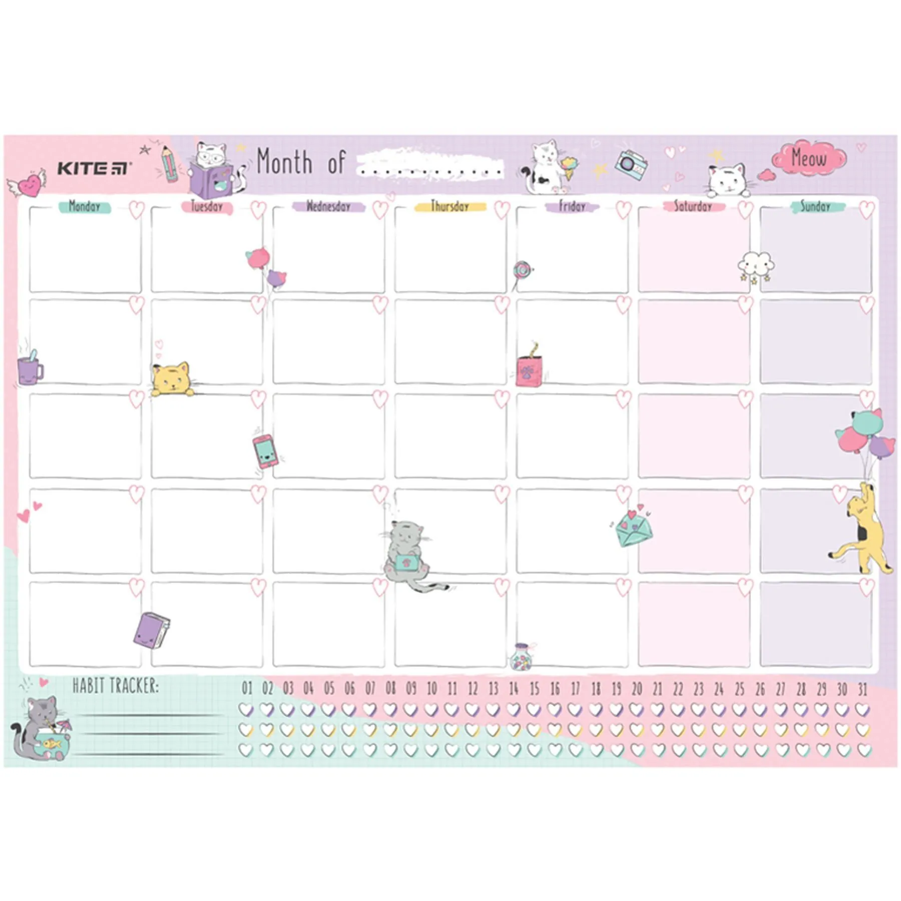 Планер настінний на місяць, А3, Cats