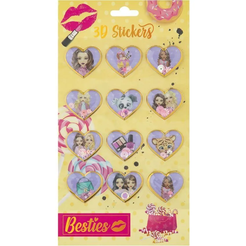 Besties 3D наліпки з блискітками "Серце" (12 шт)