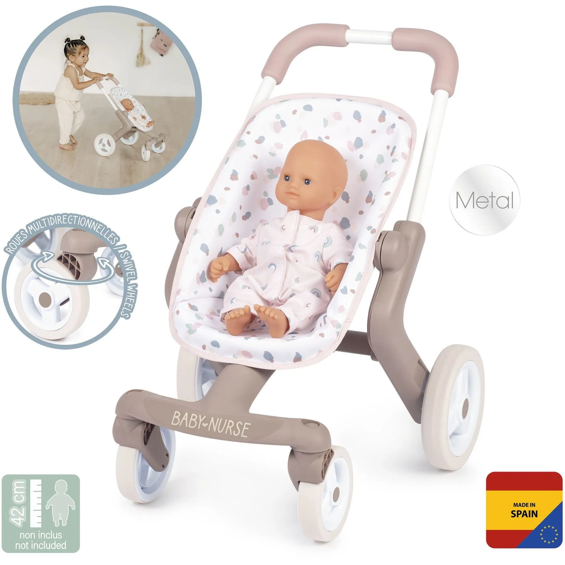 Коляска Baby Nurse "Рожева пудра. Прогулянка", з поворотними колесами, 18міс.+