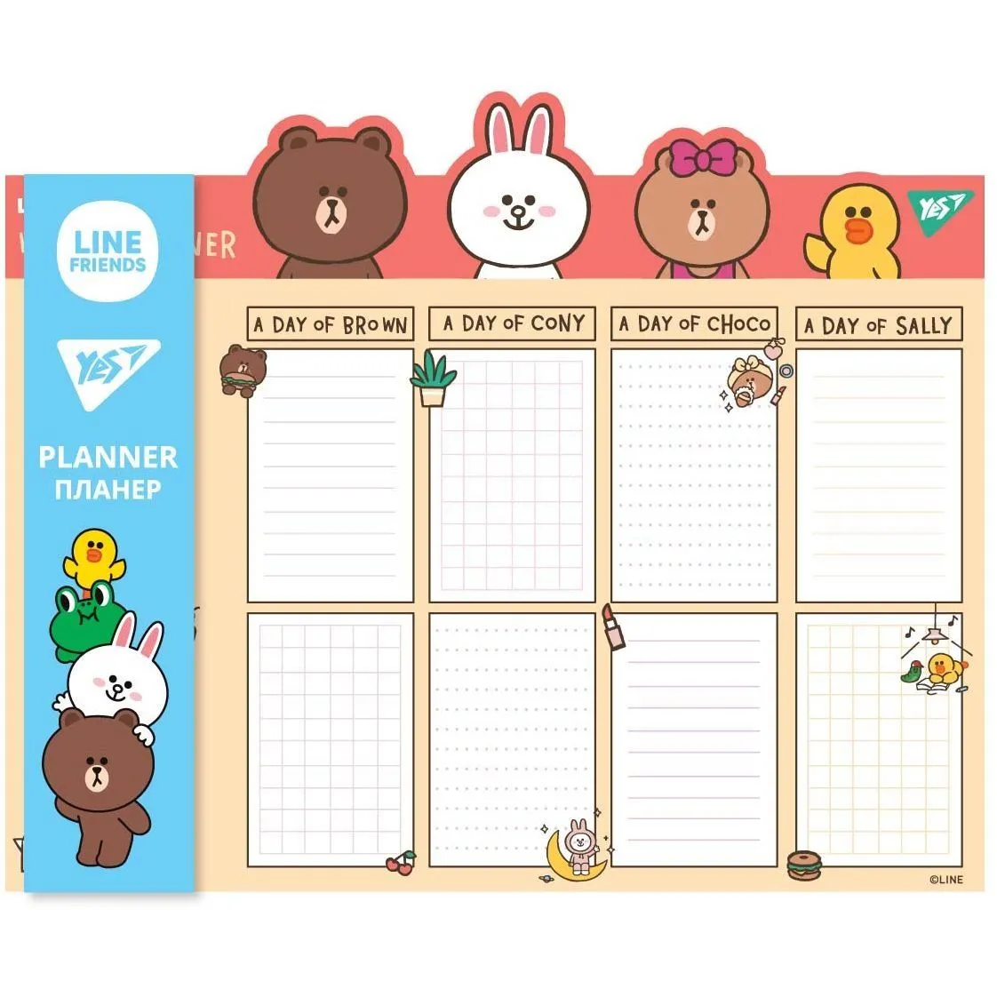 Планінг настільний YES Line Friends, 34,5x28,2см, 52 аркуша