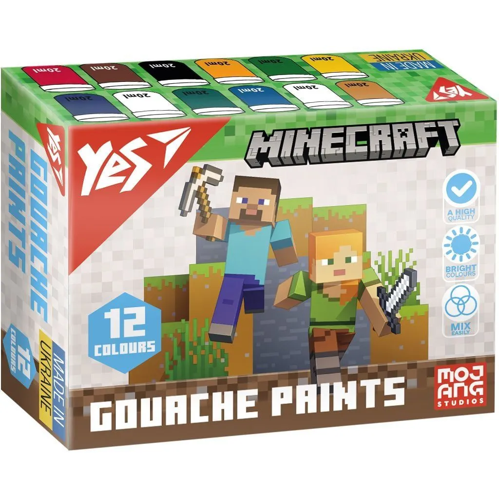 Фарби гуашеві Yes Minecraft 12 кол. 20 мл