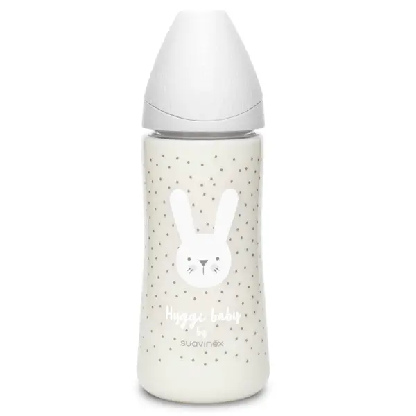 Пляшечка "Hygge - Затишні історії" 360 мл (кругла соска, швидкий потік), сірий зайчик