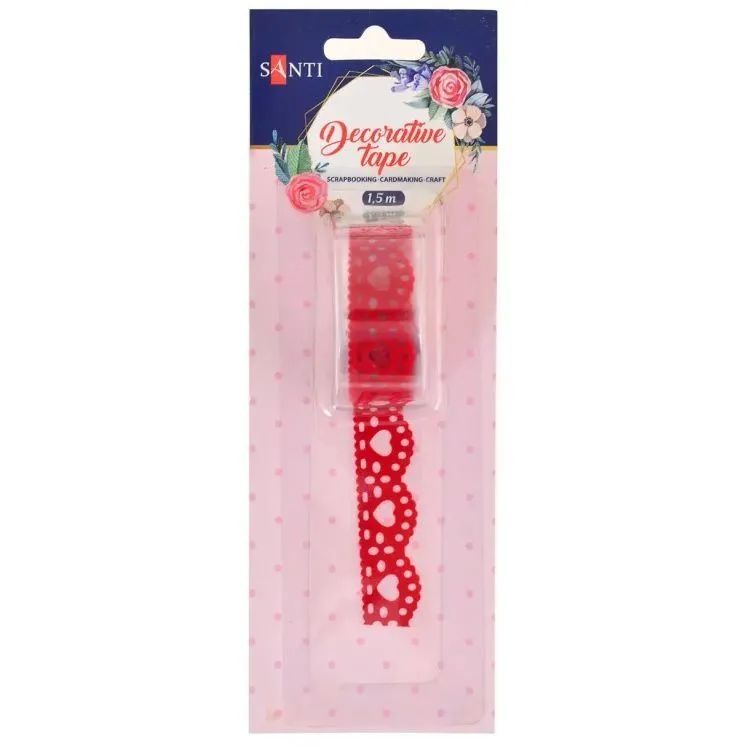 Стрічка фігурна з клейовим шаром "Серце", оксамитова, червона, 1.5 м