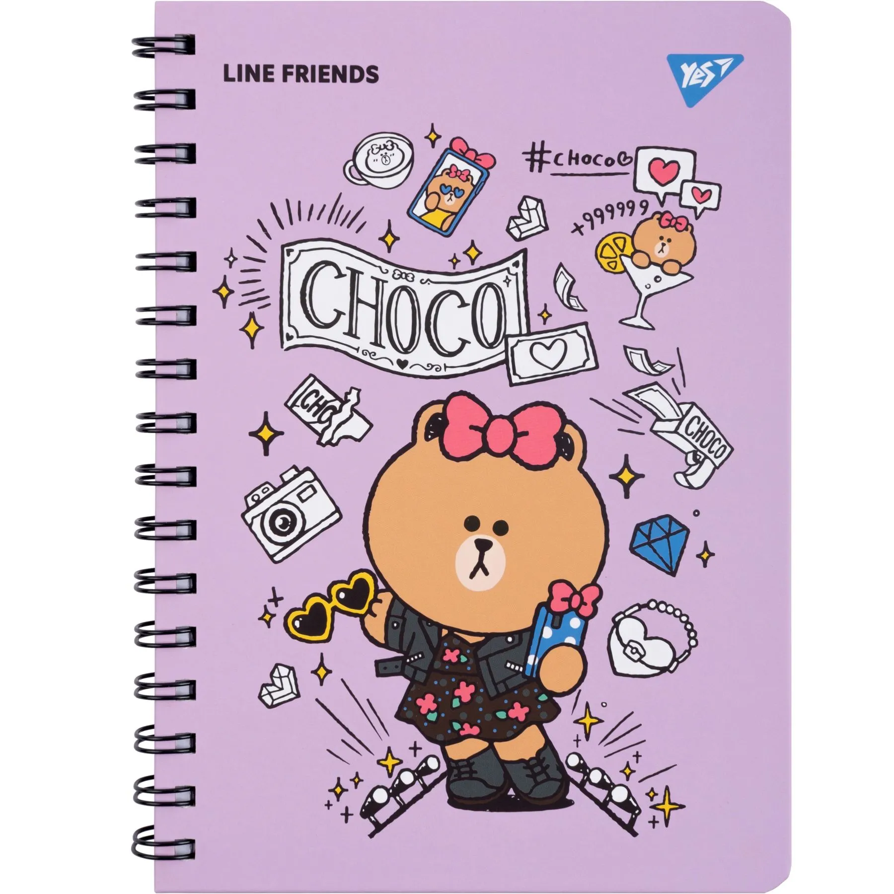 Блокнот YES А5, 80 арк., подв. cпіраль з гумкою "Line Friends" Choco