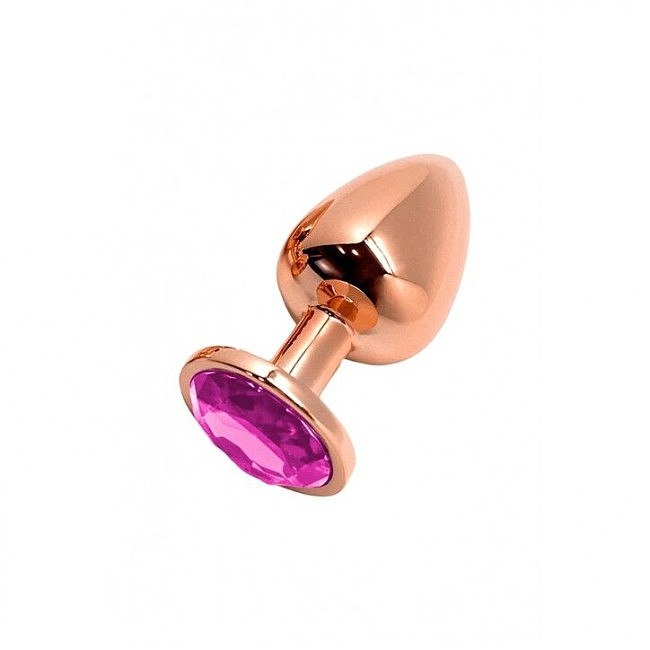 Анальная пробка Wooomy Tralalo Rose Gold Metal Plug MAGENTA M  8 х 3,4 см  (Пурпурный)