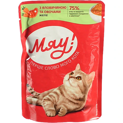 Корм Мяу 85г яловичина та овочі в желе