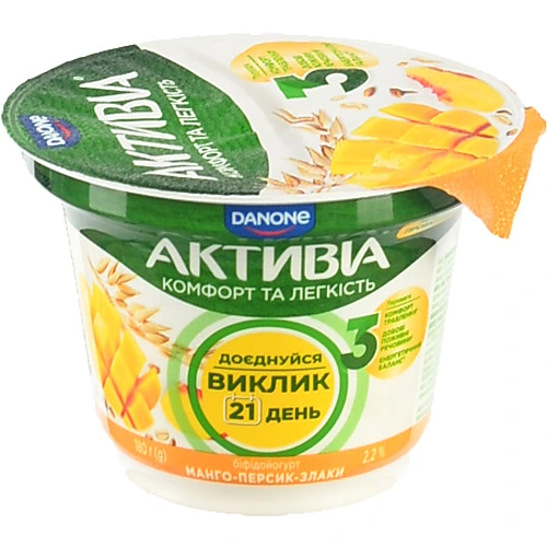 Активіа Біфідойогурт Манго-Персик-Злаки 2,2% 180г