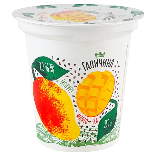 Йогурт 2.2% десертний з наповнювачем Манго-чіа Галичина ст 260г