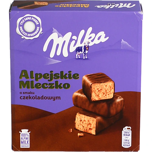 Цукерки глазуровані молочним шоколадом зі збивним корпусом зі смаком шоколаду Alpejskie mleczko Milka к/у 330г