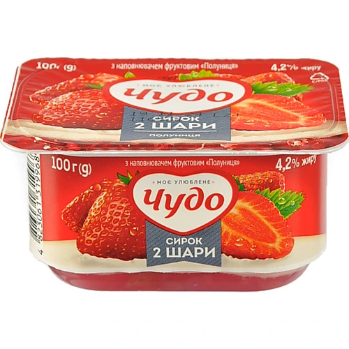 Сирок Чудо Полуниця 4,2% збитий двошаровий 100г