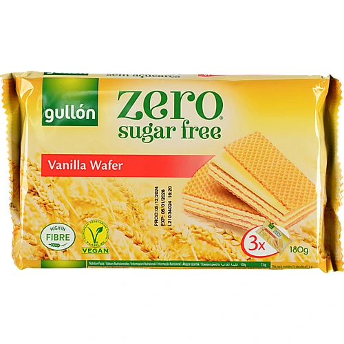 Вафлі Gullon без цукру з ванільною начинкою 180г