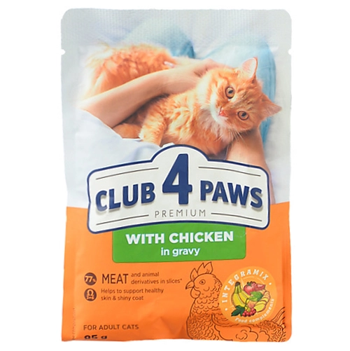 Корм д.котів Клуб 4 лапи 85г курка в соусі