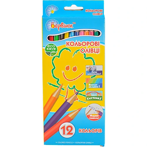 Олівці кольорові Барвинок 12 кол пластикові
