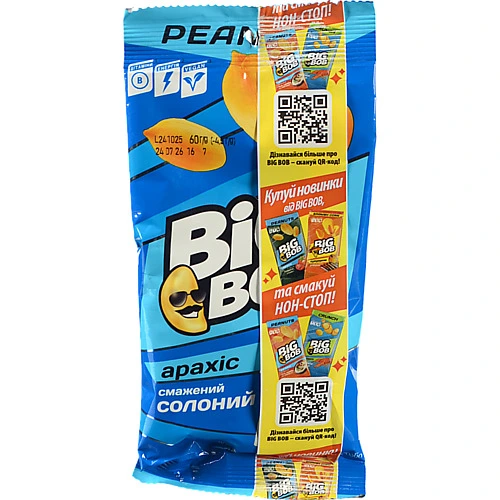 Арахіс Big Bob смажений солоний, 60 г