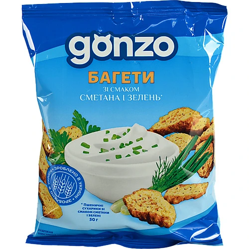 Сухарики Gonzo 50г сметана зелень