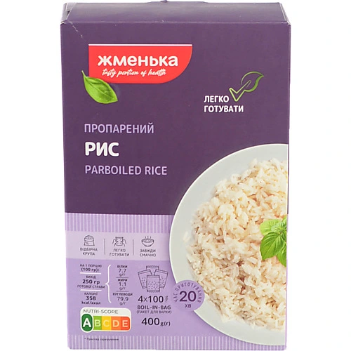 Рис шліфований пропарений довгозернистий Жменька к/у 4х100г