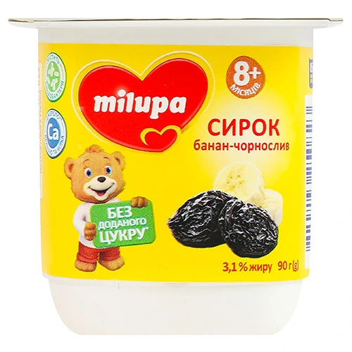 Сирок Мілупа 90г 3.1% банан чорнослив ст.