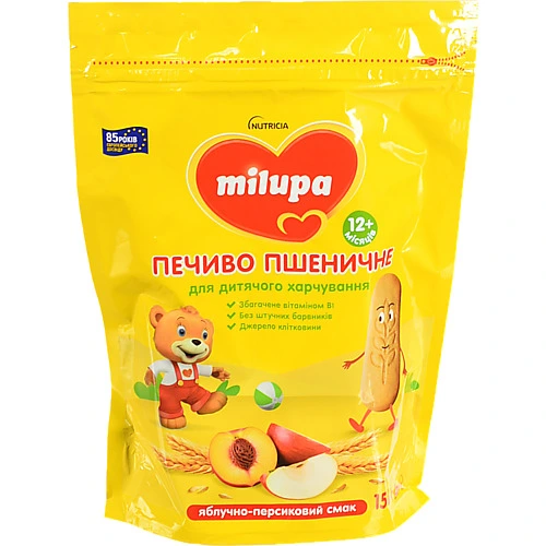 Печиво Мілупа 150г пшеничне яблуко персик від 12мі