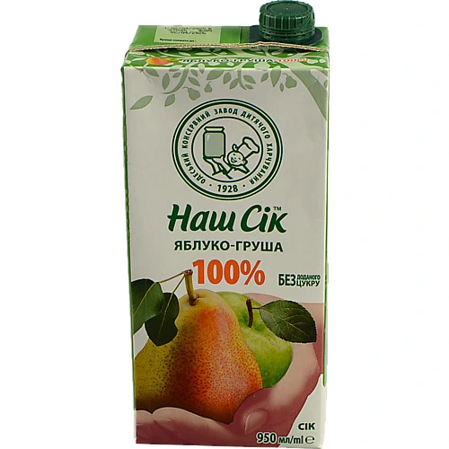 Сік з м'якоттю пастеризований Груша-яблуко Наш сік т/п 950мл