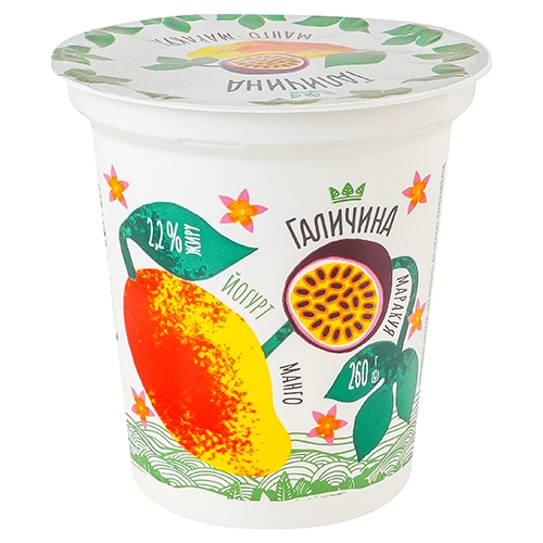 Йогурт 2.2% десертний з наповнювачем Манго-маракуя Галичина ст 260г