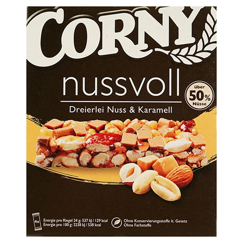 Батончик Corny злаковий з горіхами та карамеллю, 96 г