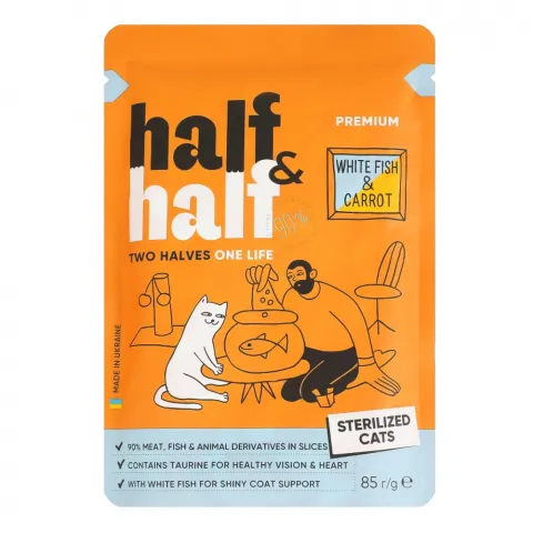 Корм д/стереліз. котів HalfHalf 85 г риба та морк. в соусі